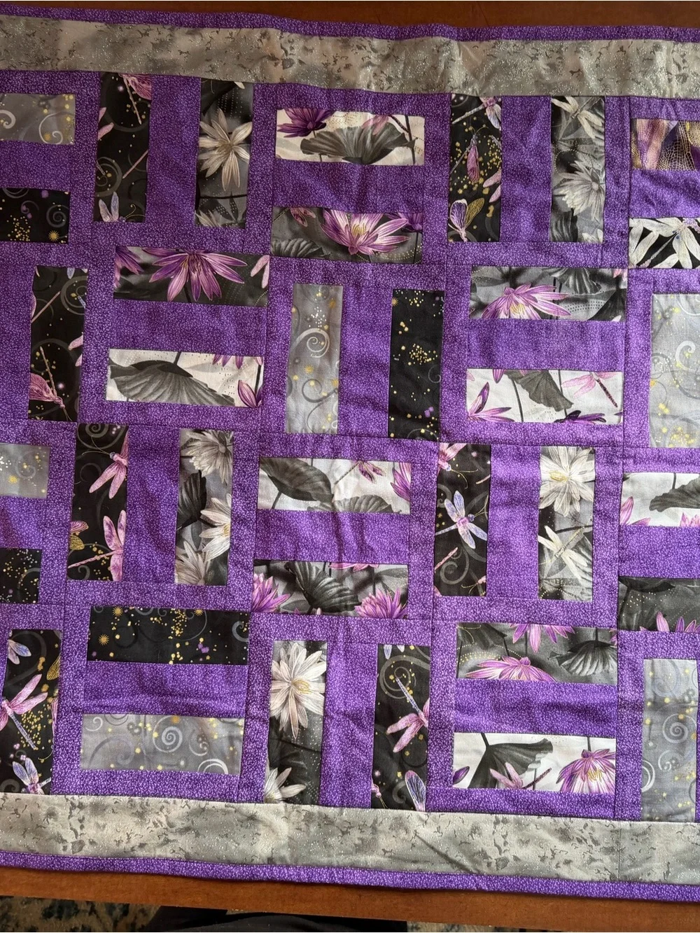 Purple Sparkle Grey Floral Patchwork Quilt - Baby Size Quilt